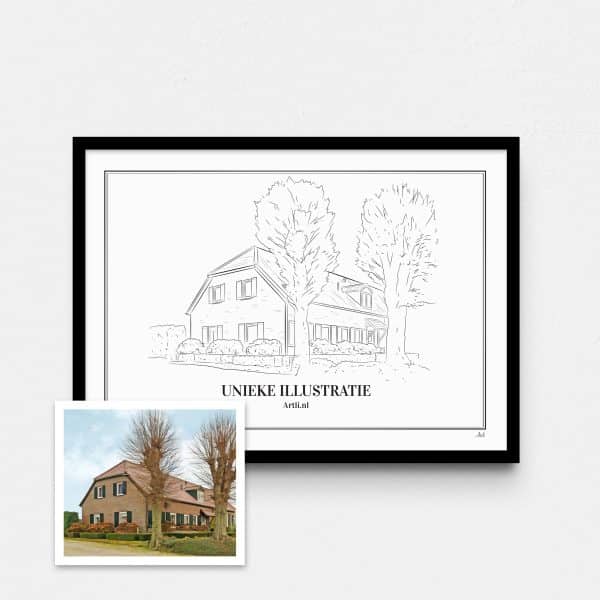Artli illustratie huis tekening handgemaakt