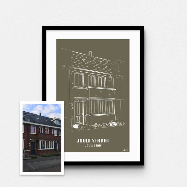 Artli kleur nieuwe stijl huis illustratie olive wit donkergroen groen