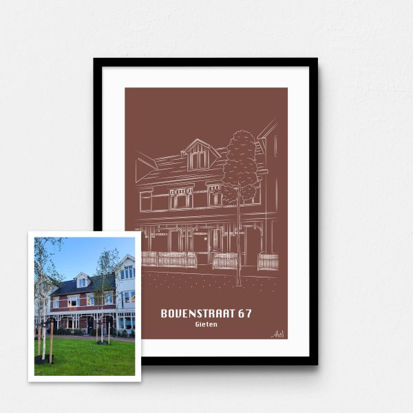 Artli kleur nieuwe stijl huis illustratie tuscan wit donkerrood rood