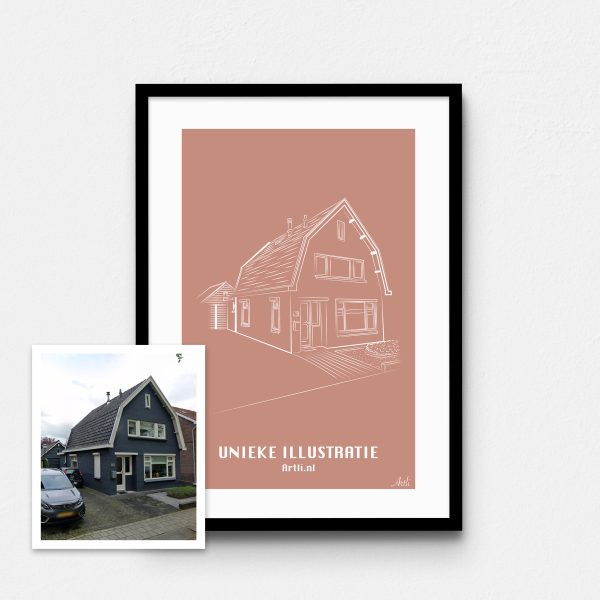 Artli kleur nieuwe stijl huis illustratie peach wit oranje roze