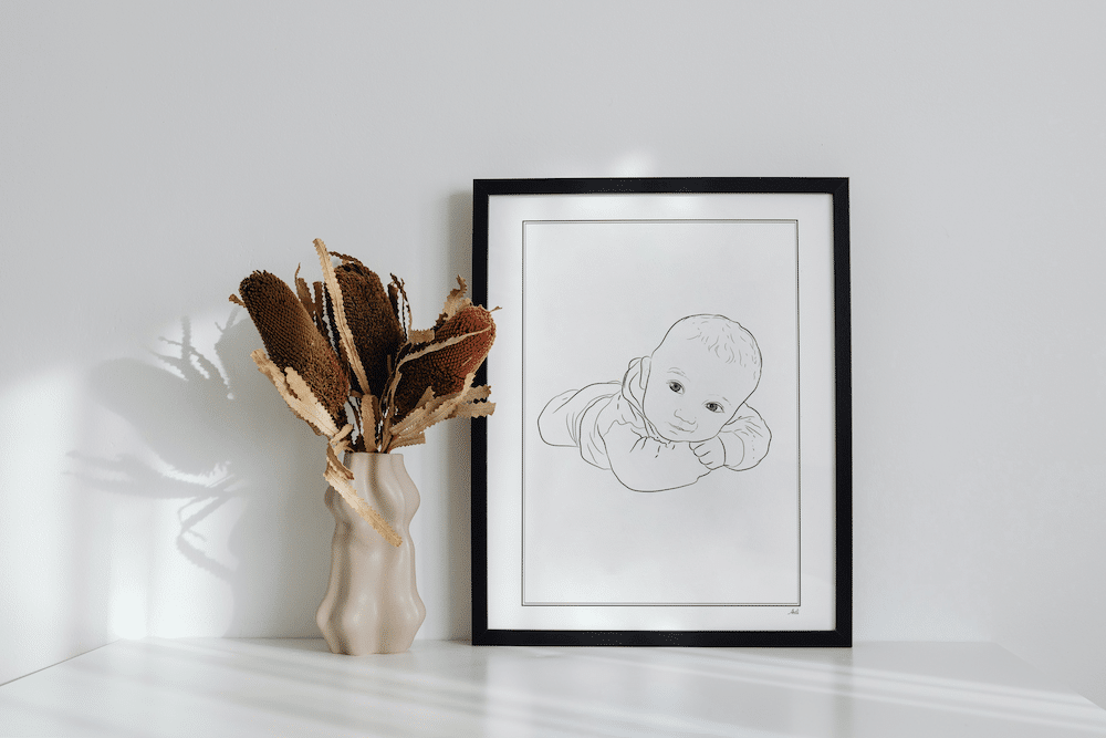 lijntekening baby artli geboorte cadeau kraam interieur