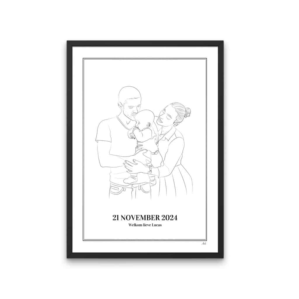 Artli portret lijntekening familie