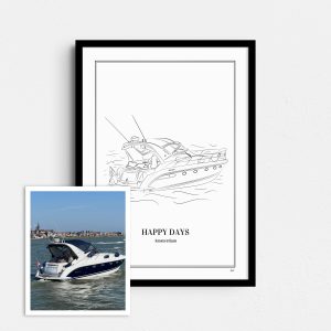 Handgetekende lijntekening van jouw schip