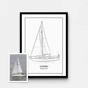 Handgetekende lijntekening van jouw schip
